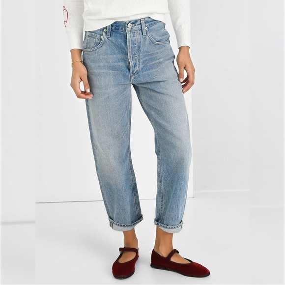 Citizens of Humanity Dahlia Bow Leg Baby Roll Jeans 30 Light Denim Blue Crop - Picture 3 of 14